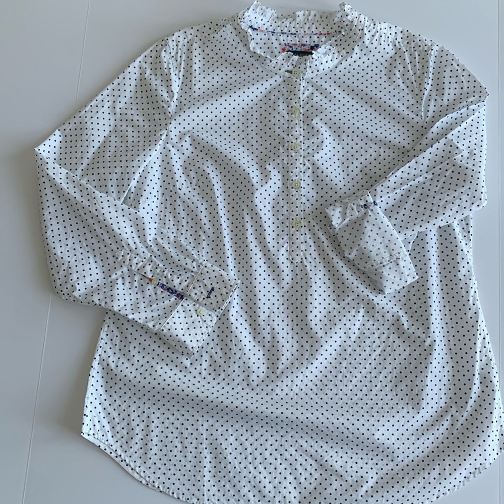 TALBOTS RUFFLE TRIM POLKA DOT BLOUSE